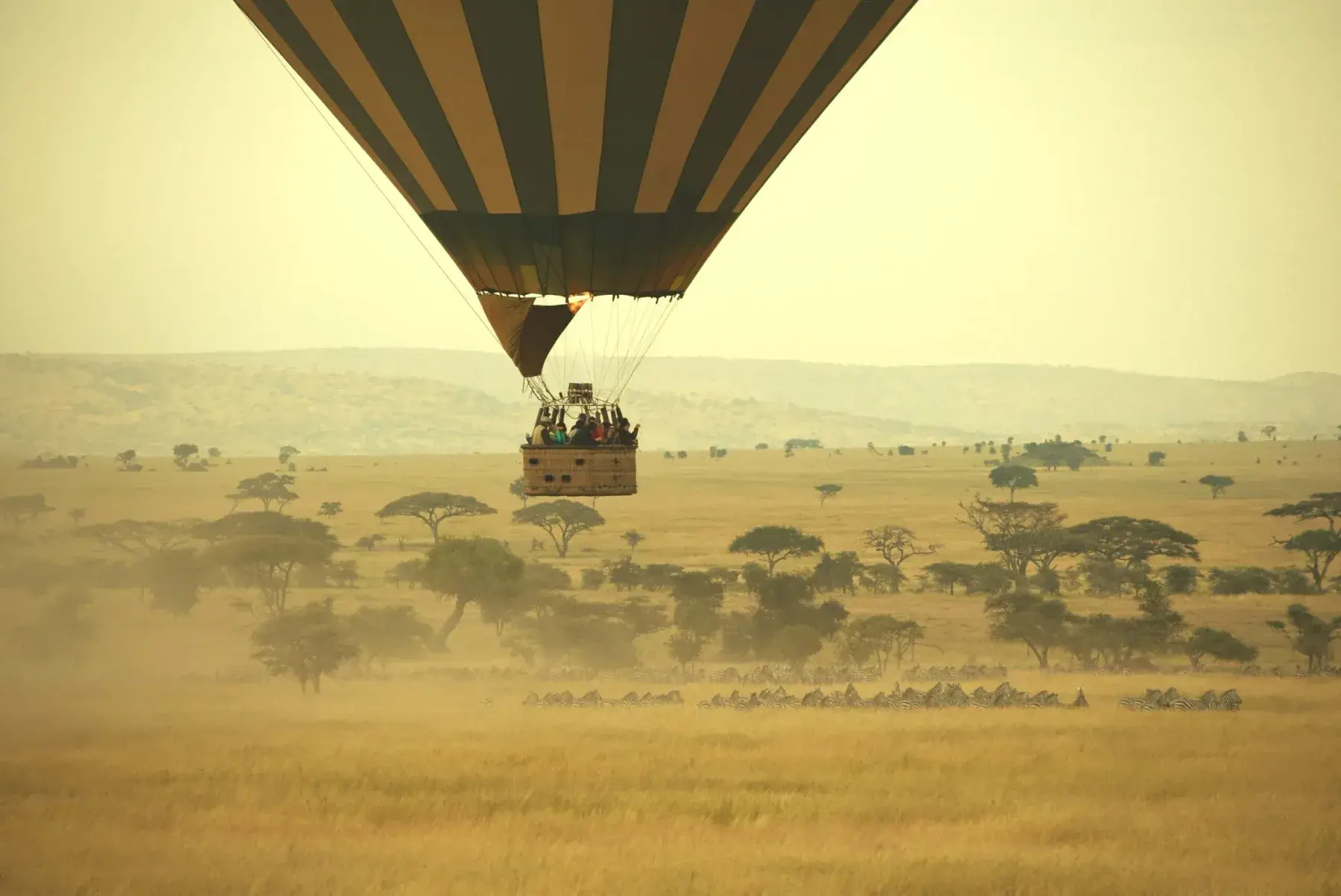 A hot air balloon over the African savannah