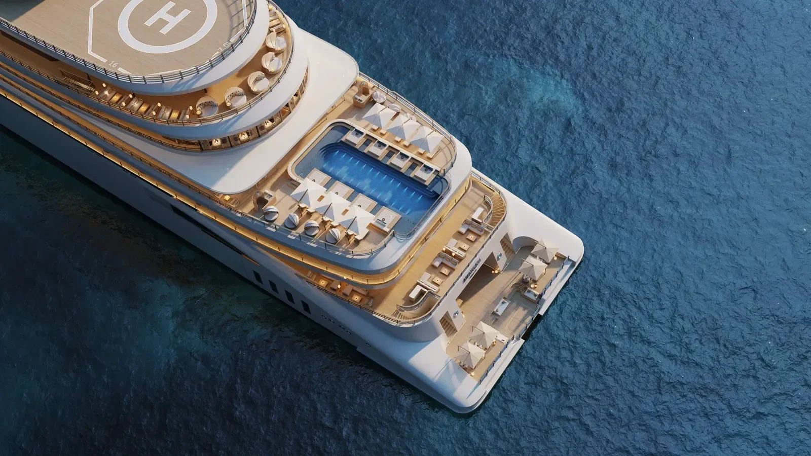 Aerial view of Aman's Amangati yacht pool deck