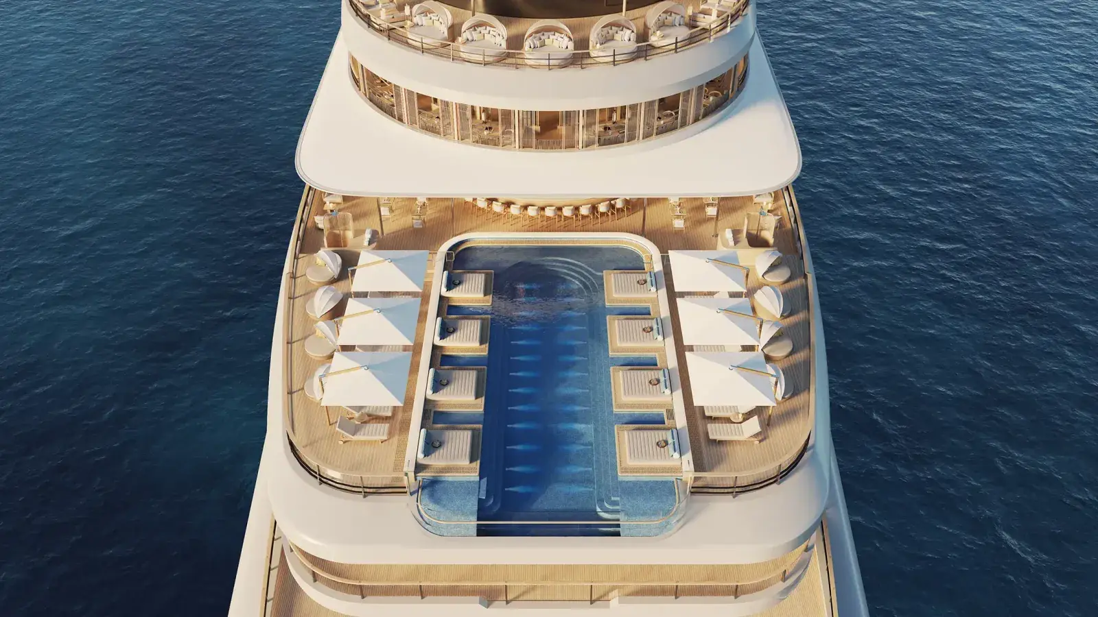 Aerial view of Aman's Amangati yacht aft deck