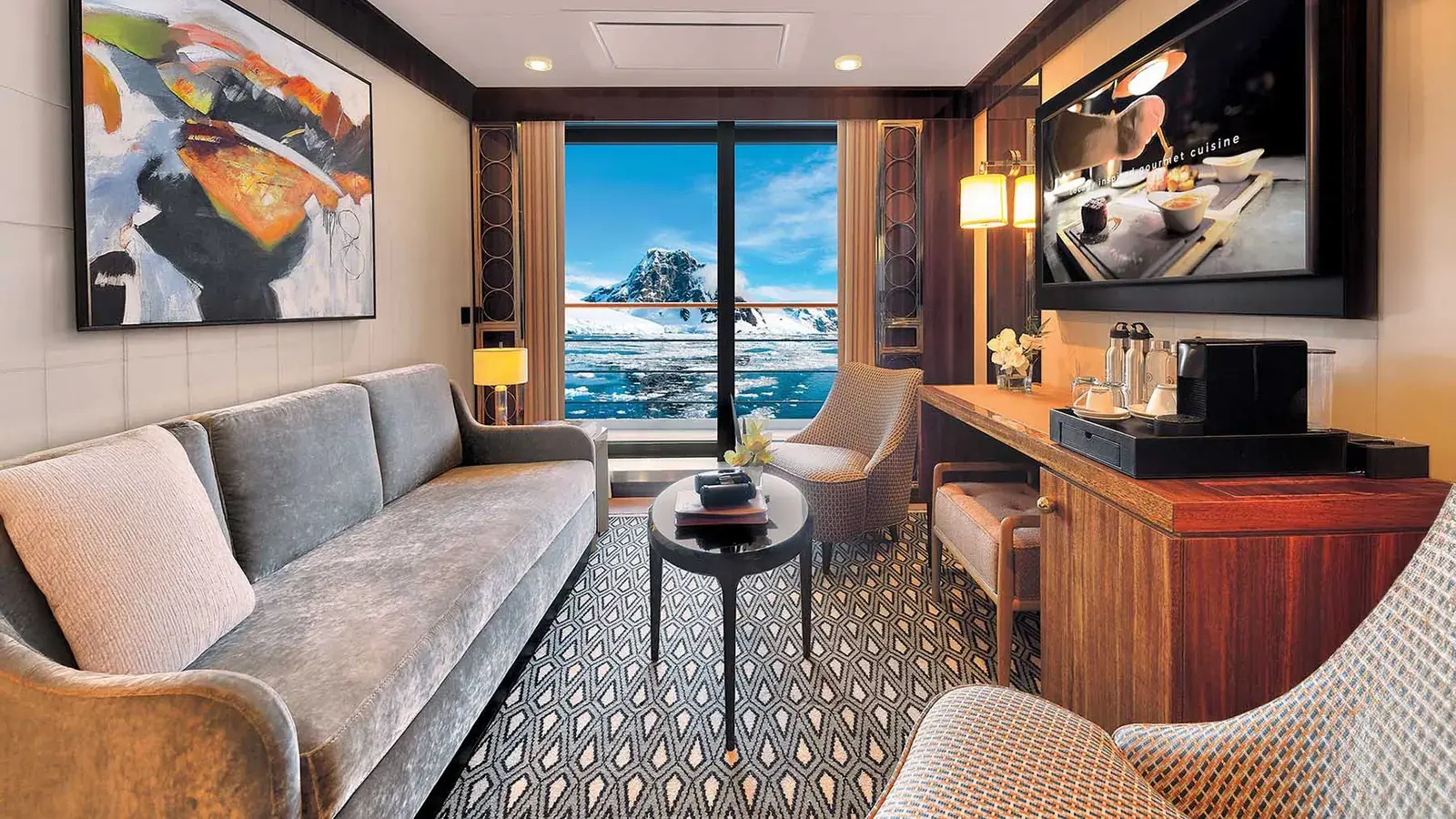 Atlas Ocean Voyages World Navigator cruise ship suite seating area