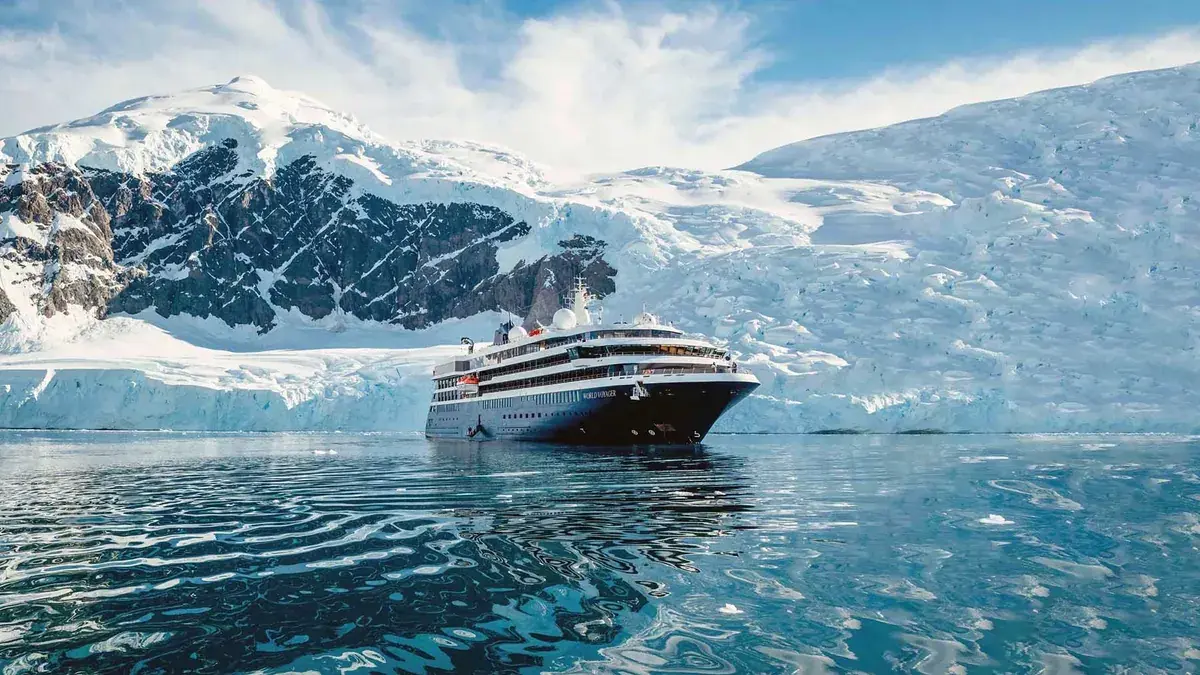 The Atlas World Voyager cruise ship in icy waters
