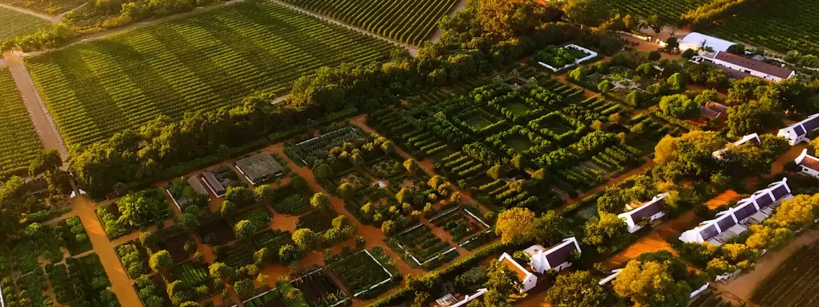 Aerial mountain view of Babylonstoren in South Africa