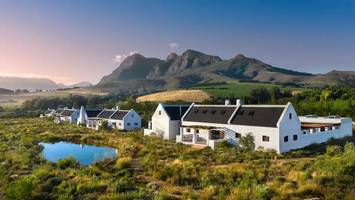 Aerial mountain view of Babylonstoren in South Africa
