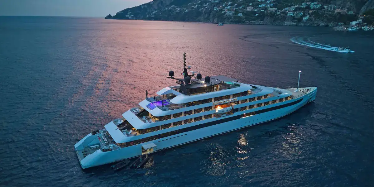 Emerald Sakara luxury yacht aerial