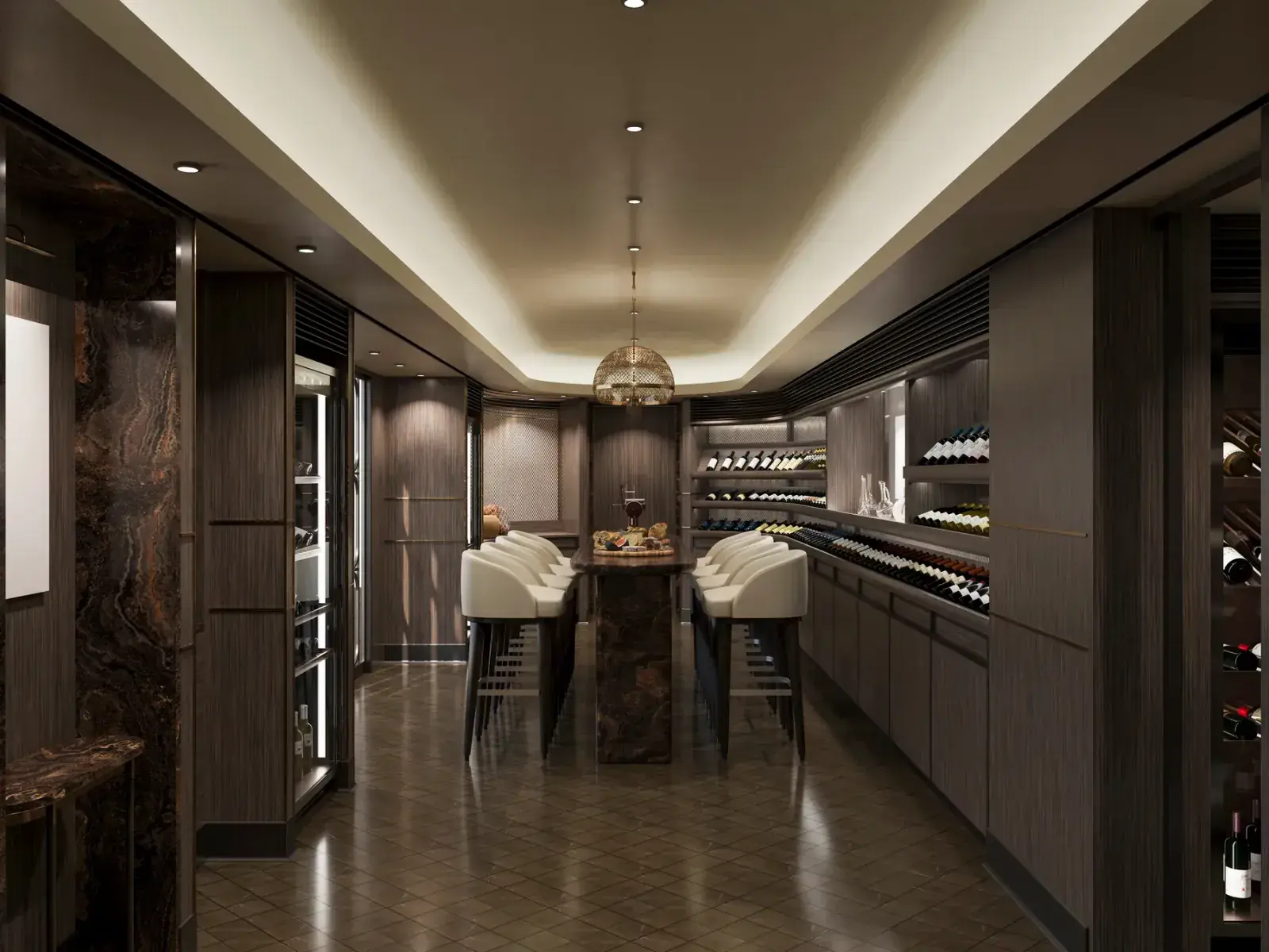 The Cellar by Explora Journeys, an intimate twelve-seat wine room aboard Explora III