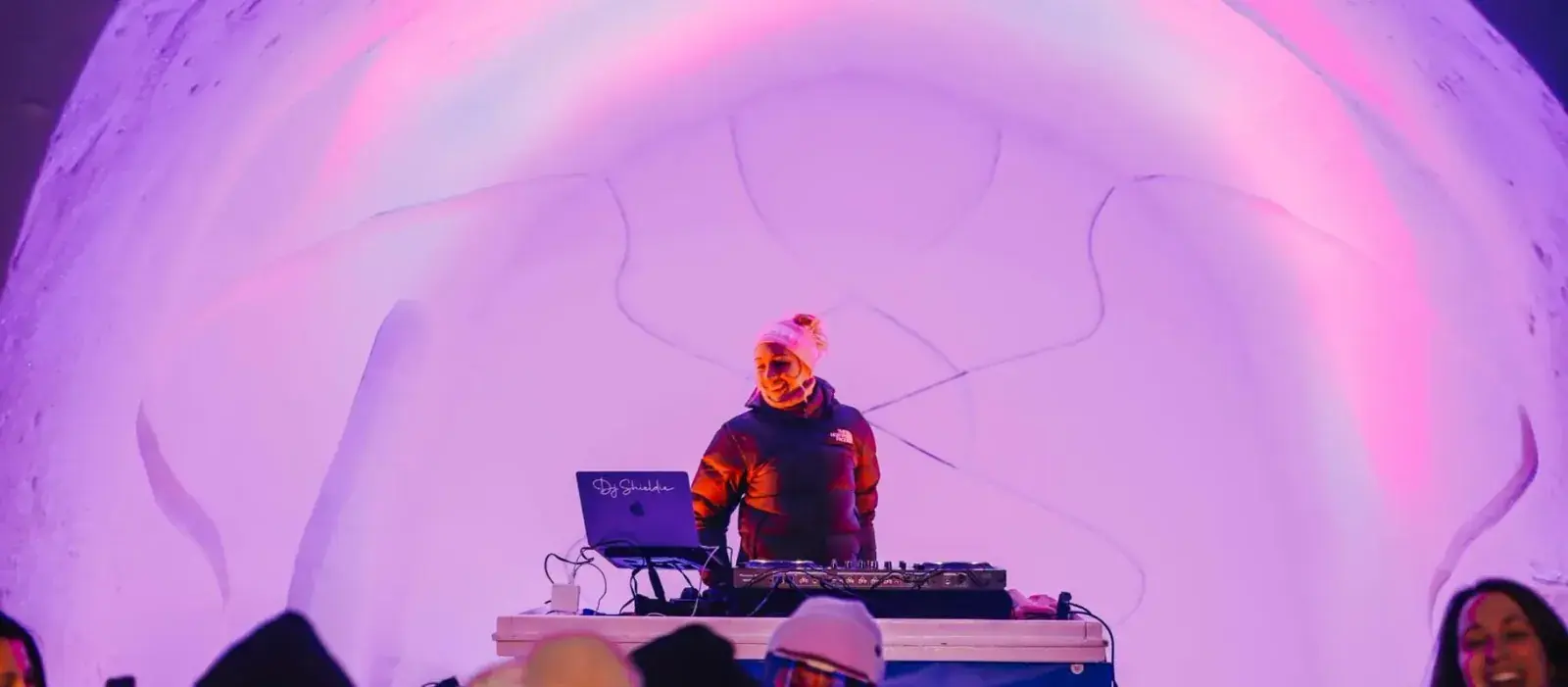 A DJ spins music at the Hotel de Glace in Quebec City