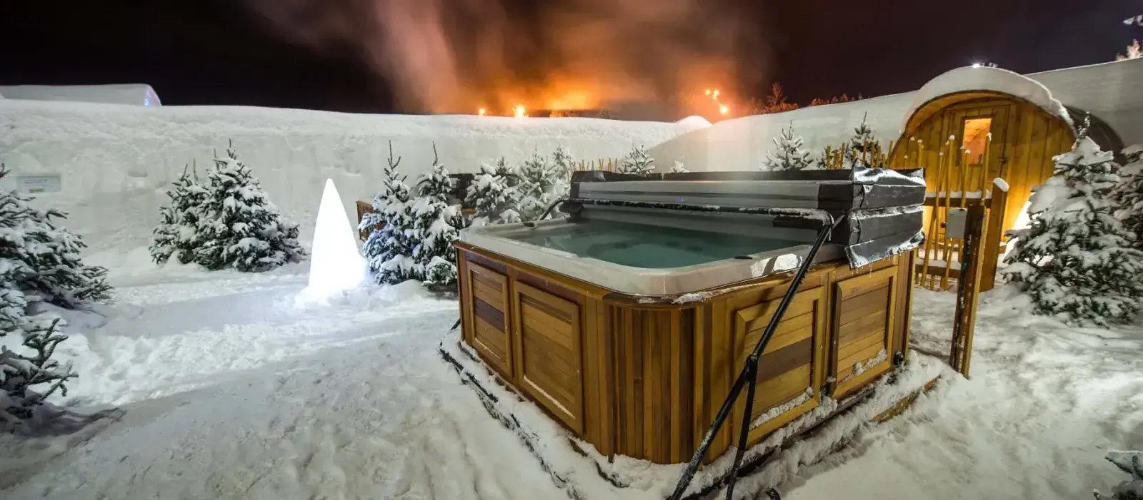 Saunas and hot tub at the Hotel de Glace in Quebec City