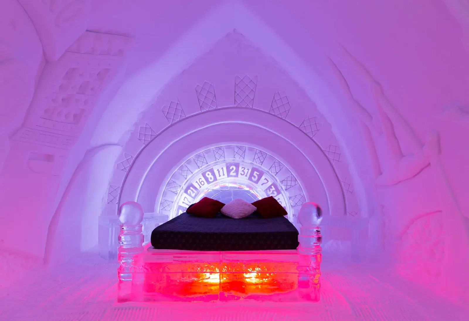 Glowing room at the Hotel de Glace in Quebec City