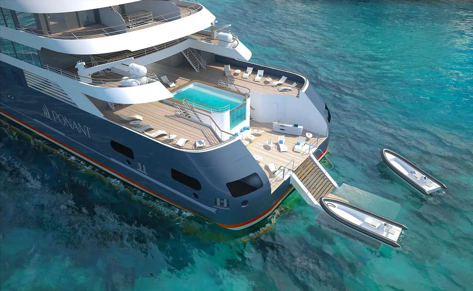 Ponant Explorer-class ship retractable marine platform for watersports