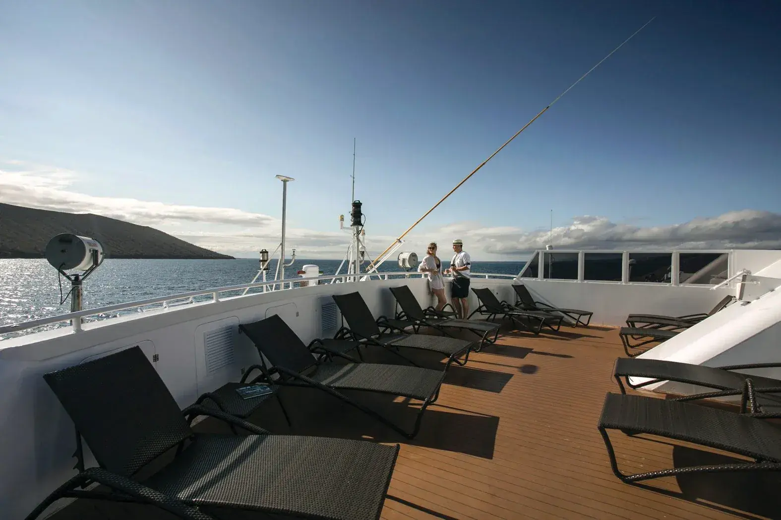 MS Santa Cruz II Galapagos cruise ship observation deck
