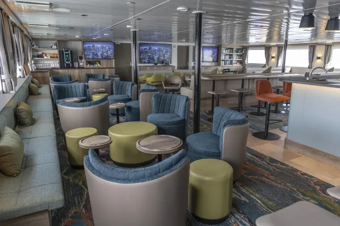 Bar and lounge aboard MV Ortelius
