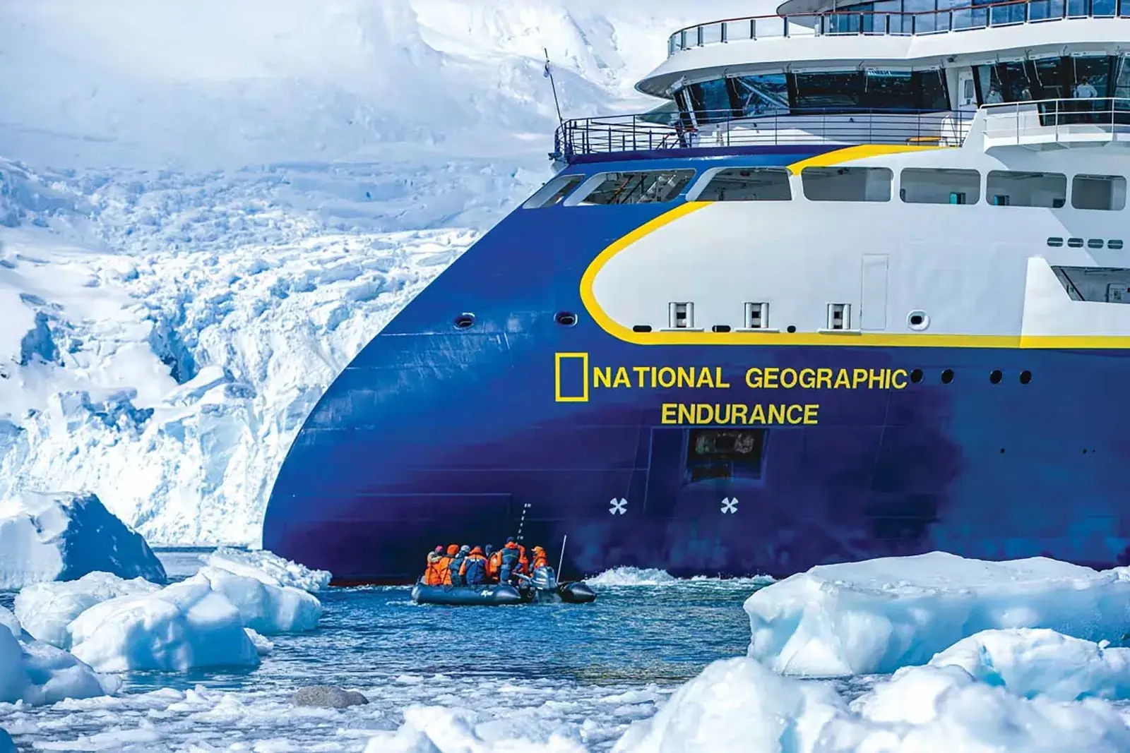 National Geographic Endurance Zodiac alongside ship in polar waters