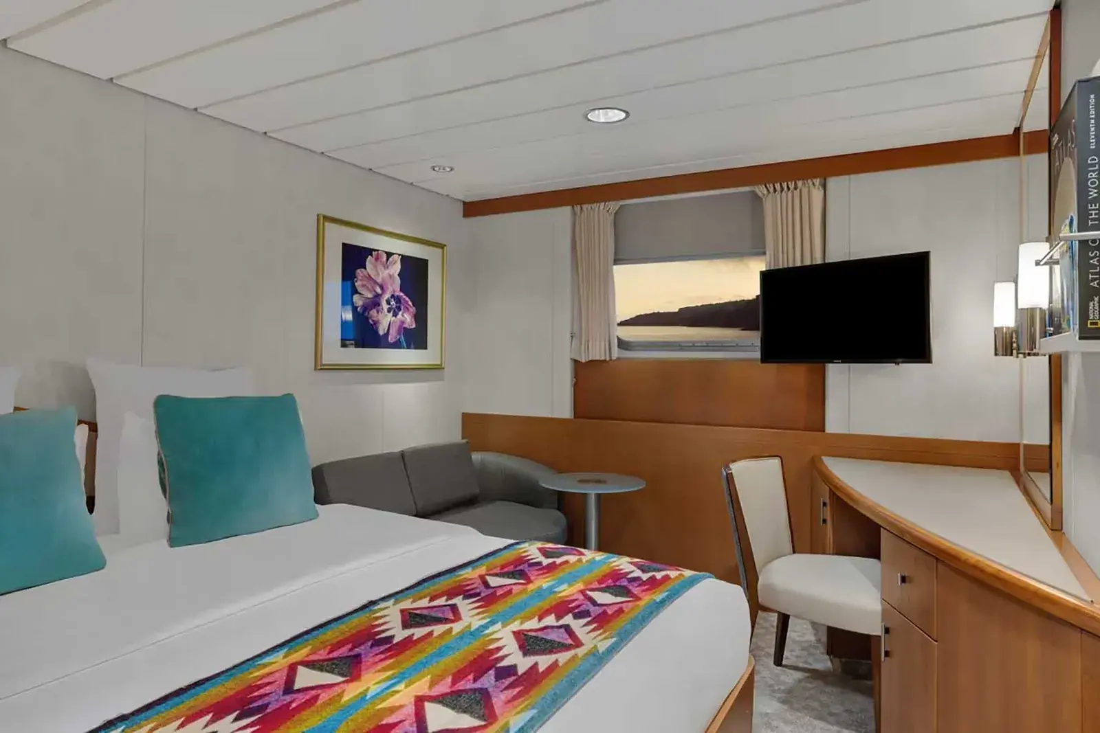 Cabin interior on the National Geographic Gemini expedition cruise ship