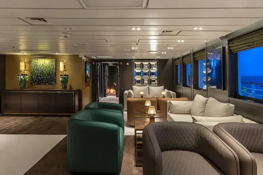 Lounge at dusk aboard RMS St. Helena