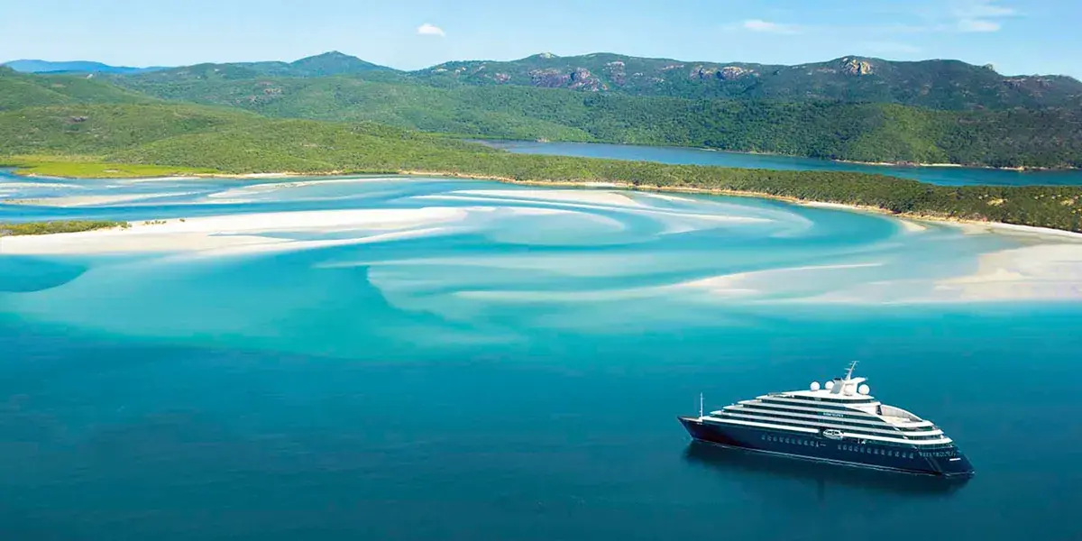 Scenic Eclipse I aerial view in blue waters