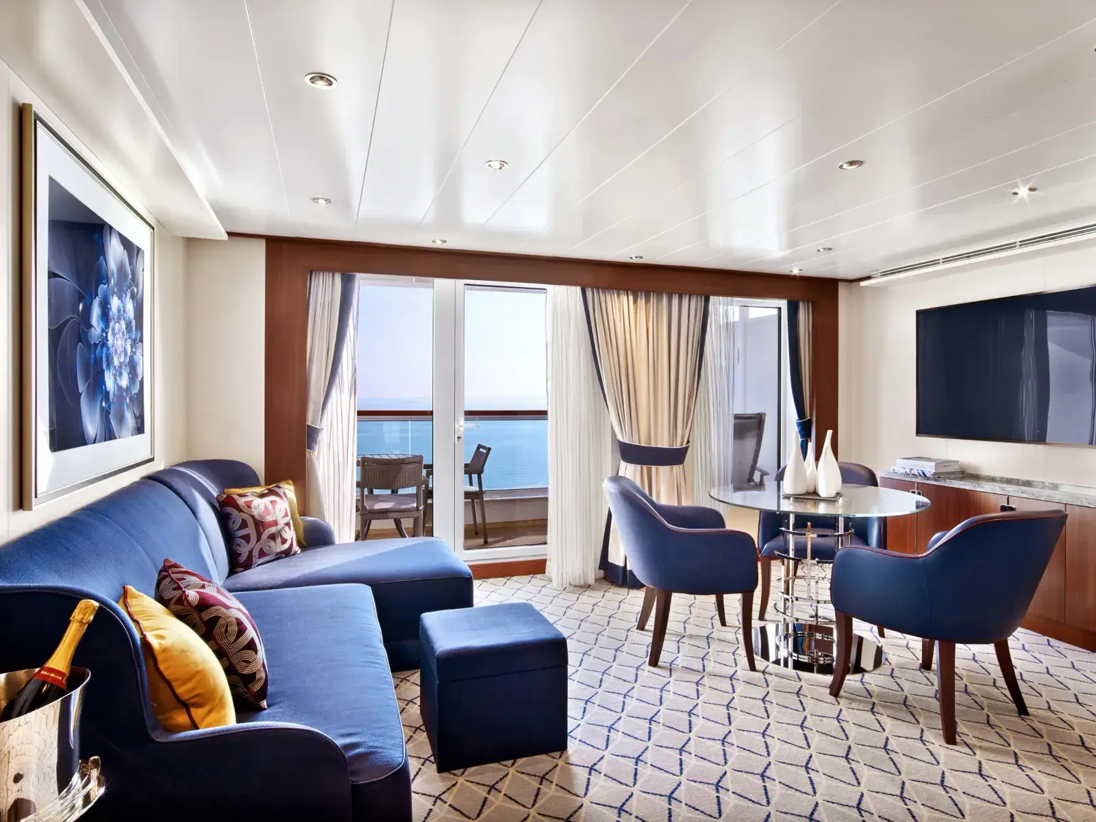 Suite interior on the Seabourn Ovation cruise ship