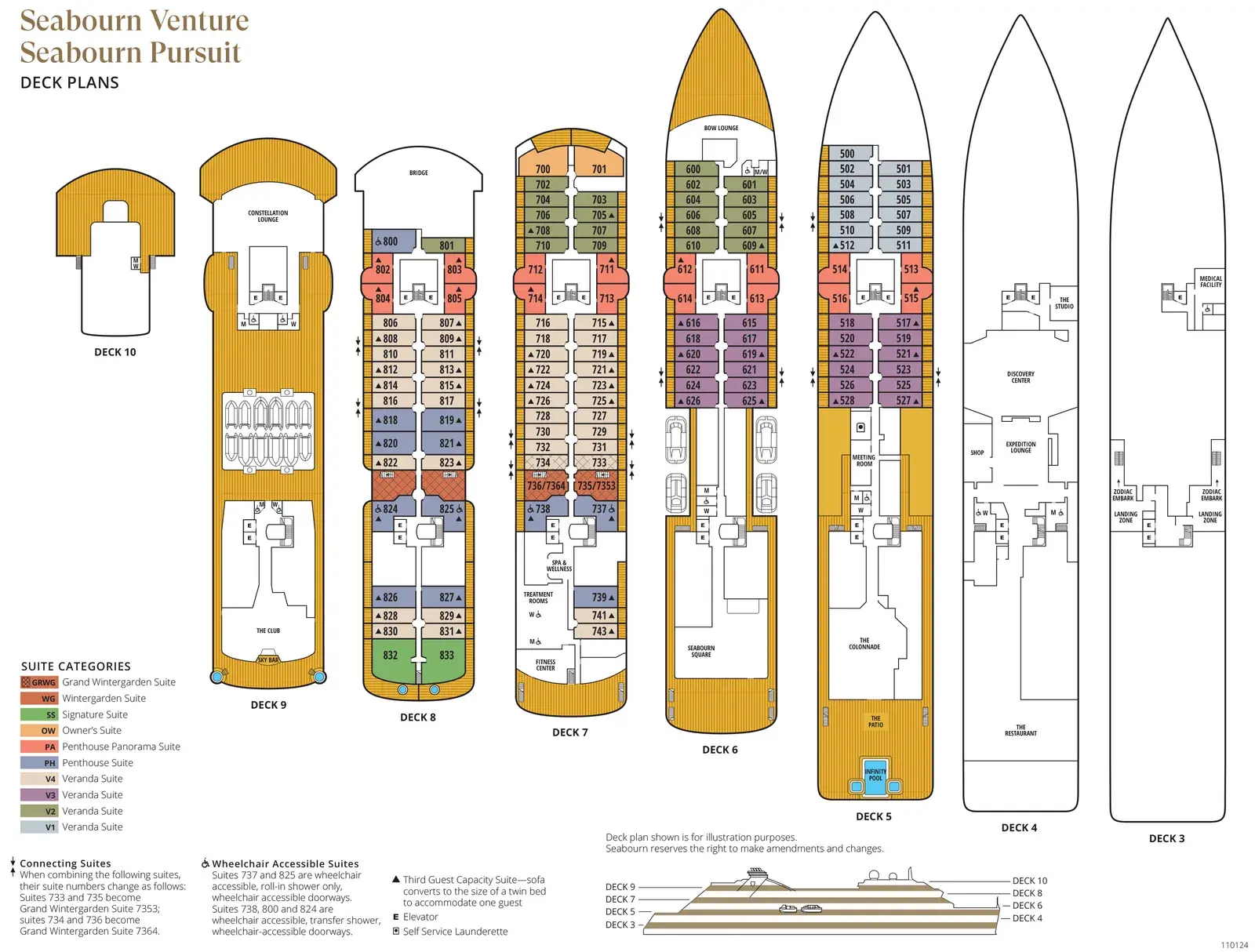 Seabourn Venture and Pursuit deck plans