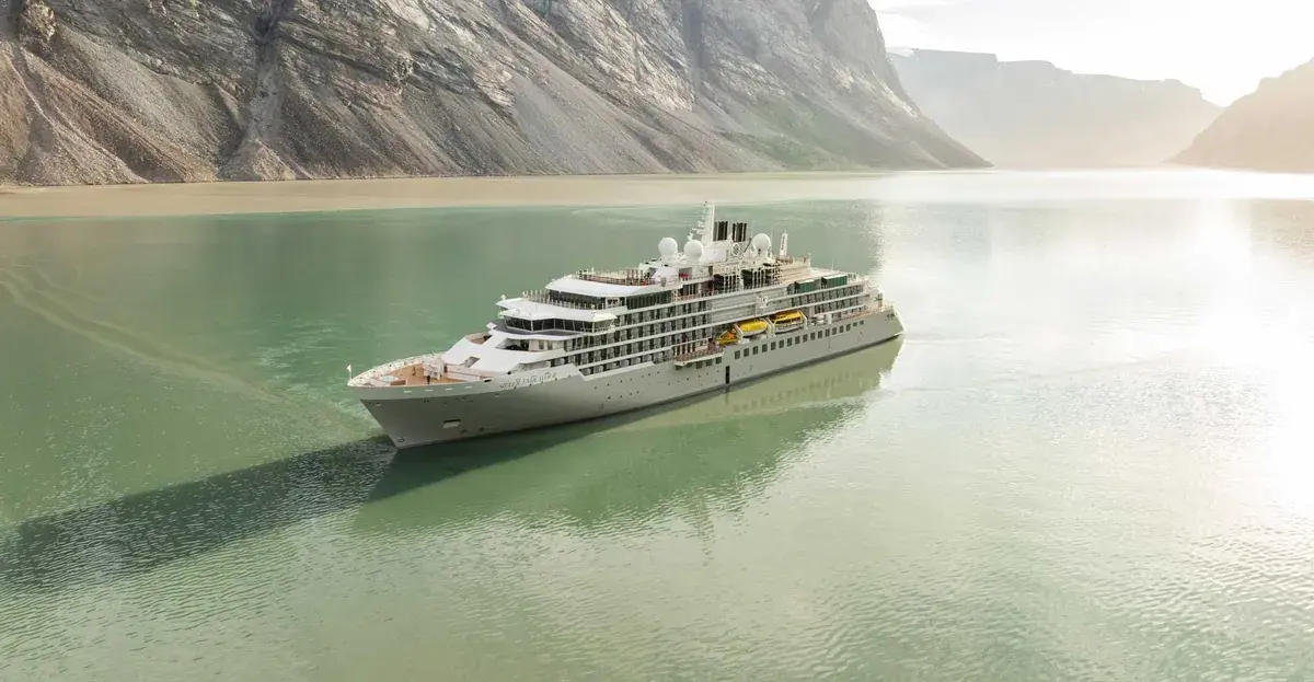Aerial view of the Silversea Silver Endeavour cruise ship