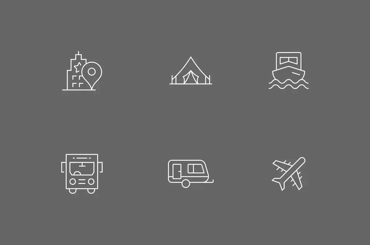 Travel lodging types icons