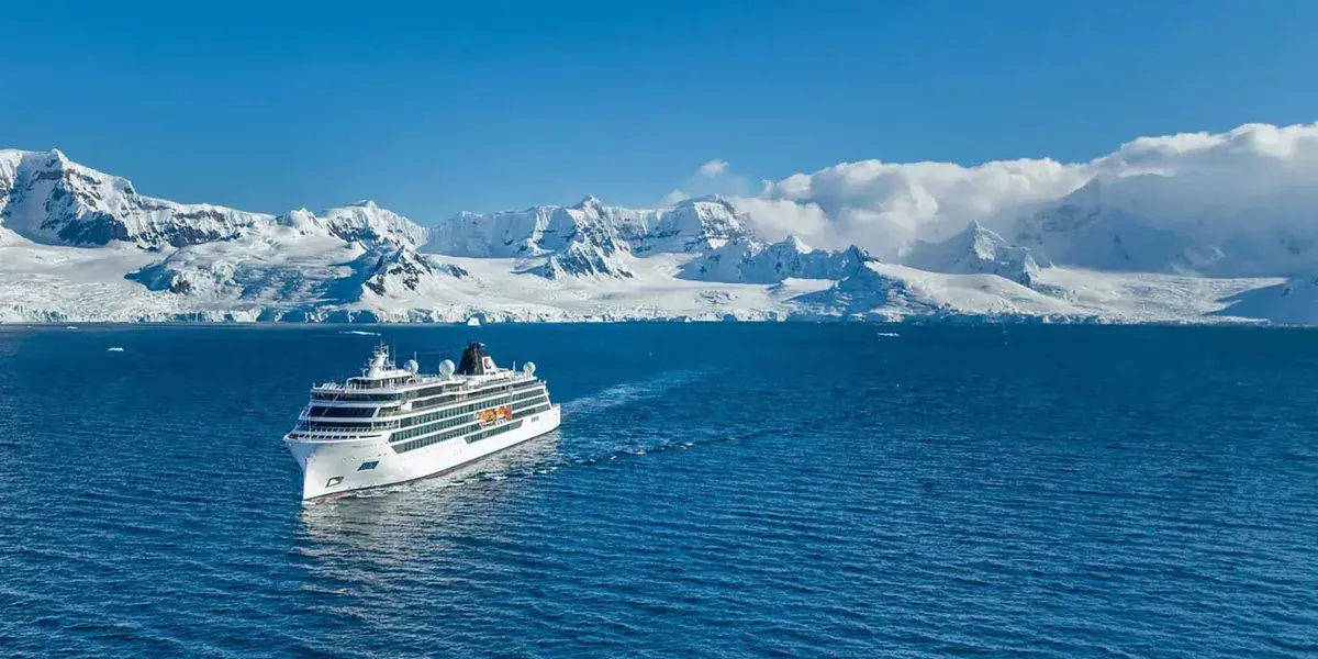 Viking Octantis aerial view in Antarctic polar ice