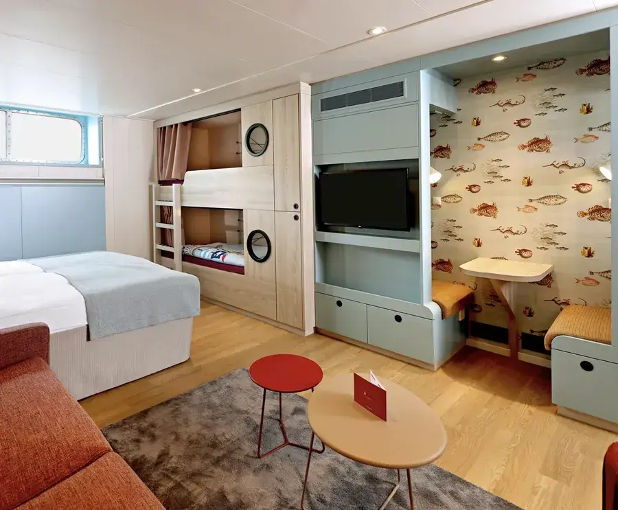 A family-friendly stateroom interior on the A-Rosa Cruises's Sena