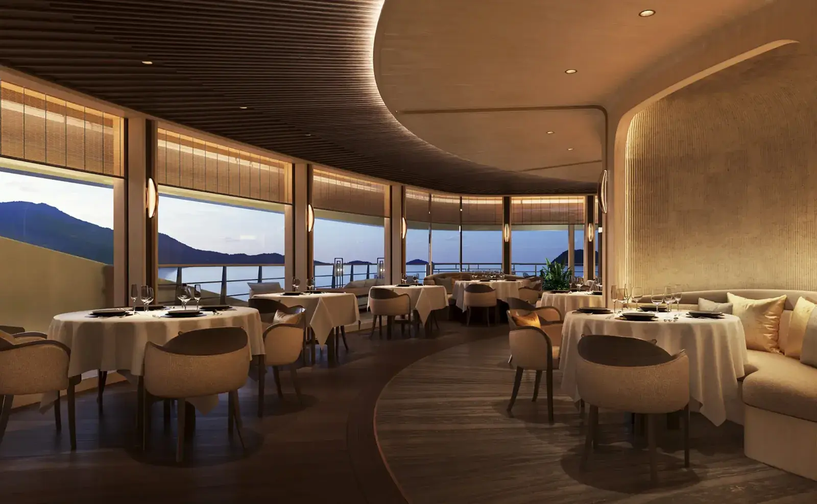 The Aman Grill interior on the new Amangati luxury yacht