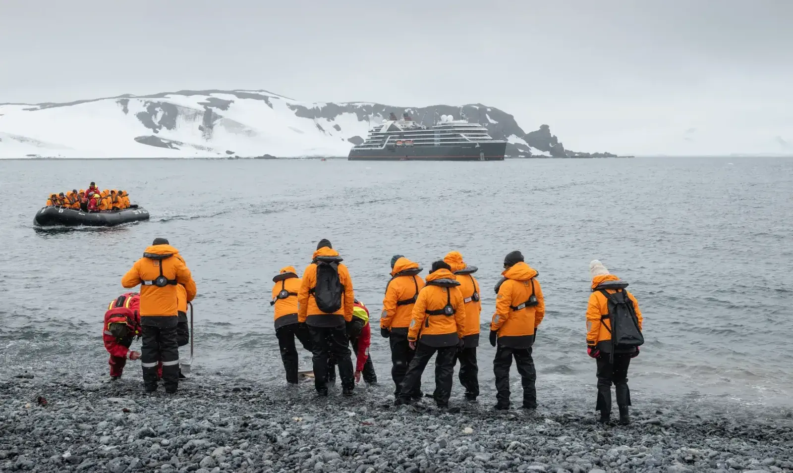 Seabourn Venture/Pursuit passengers doing a shore landing in Antarctica