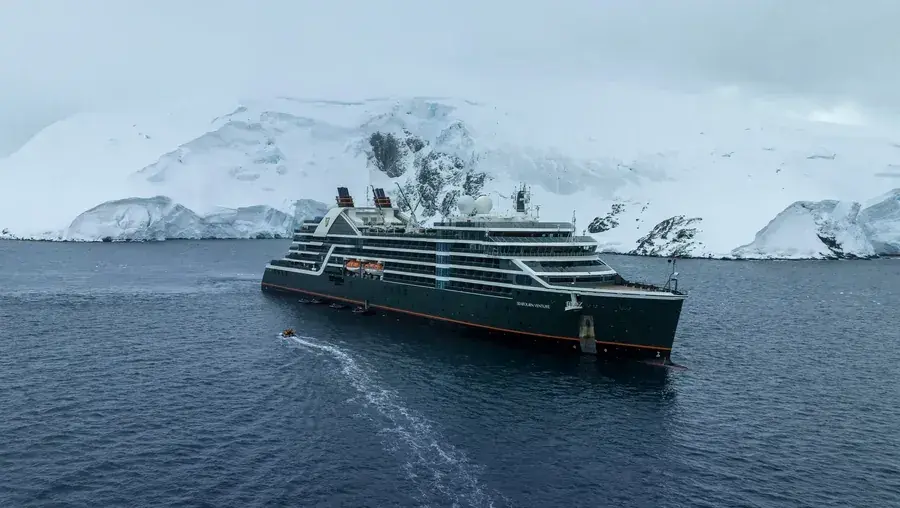 Seabourn Venture anchored in Antarctica