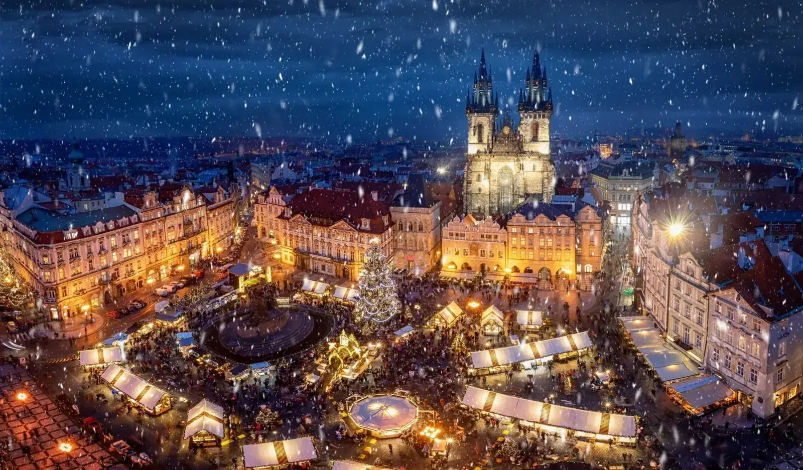 Aerial view of European Christmas market