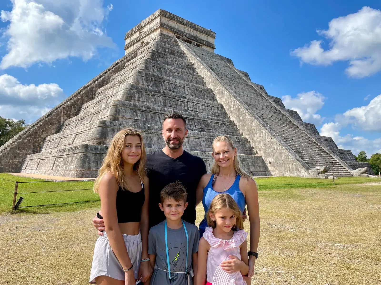 The Lockwood family in front of the pyramid at Chichen Itza