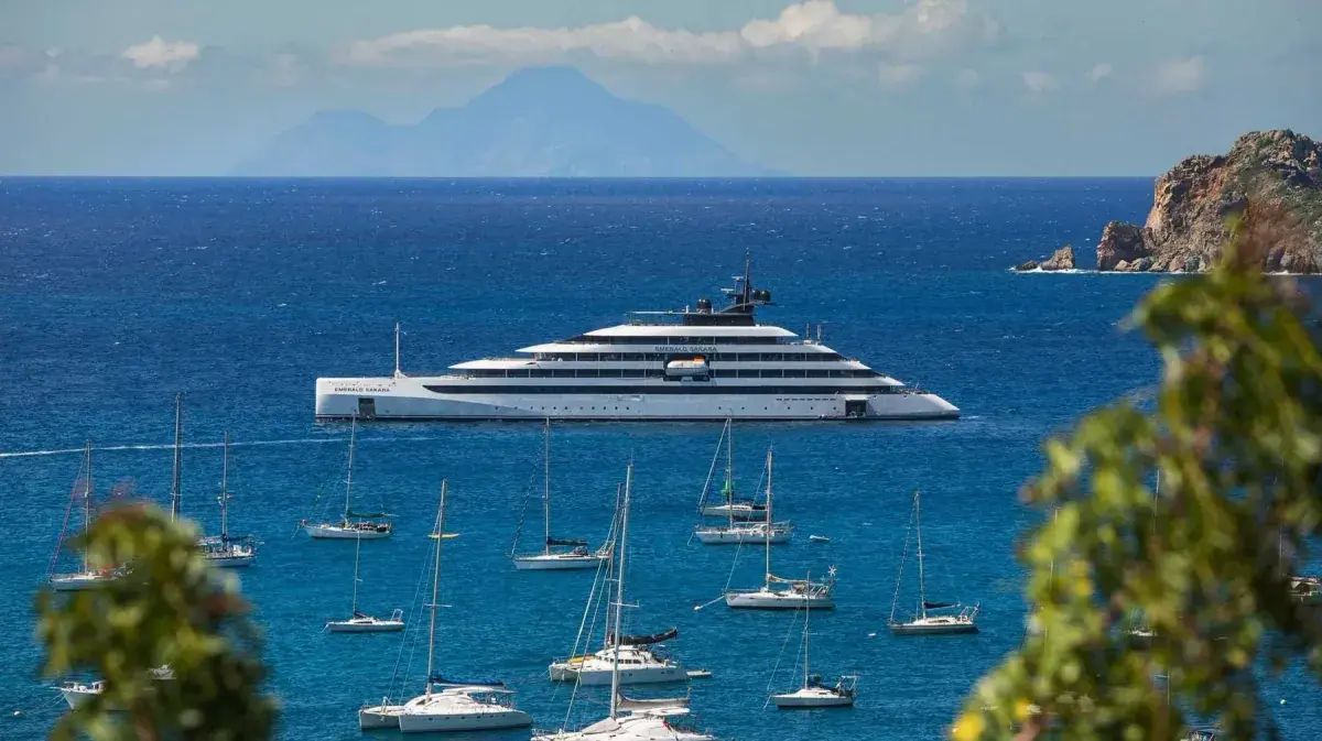 An Emerald luxury yacht anchored in the Caribbean