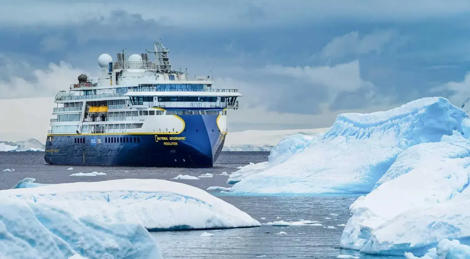 The National Geographic Resolution cruise ship in Antarctica