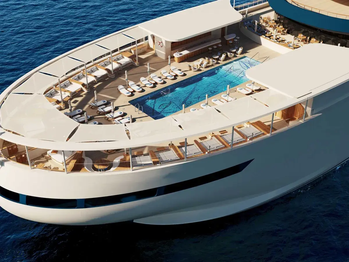 Aerial view of the pool deck on the Four Seasons Yacht