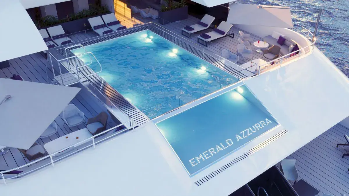 Aerial view of the infinity pool on the Emerald Azzurra luxury yacht
