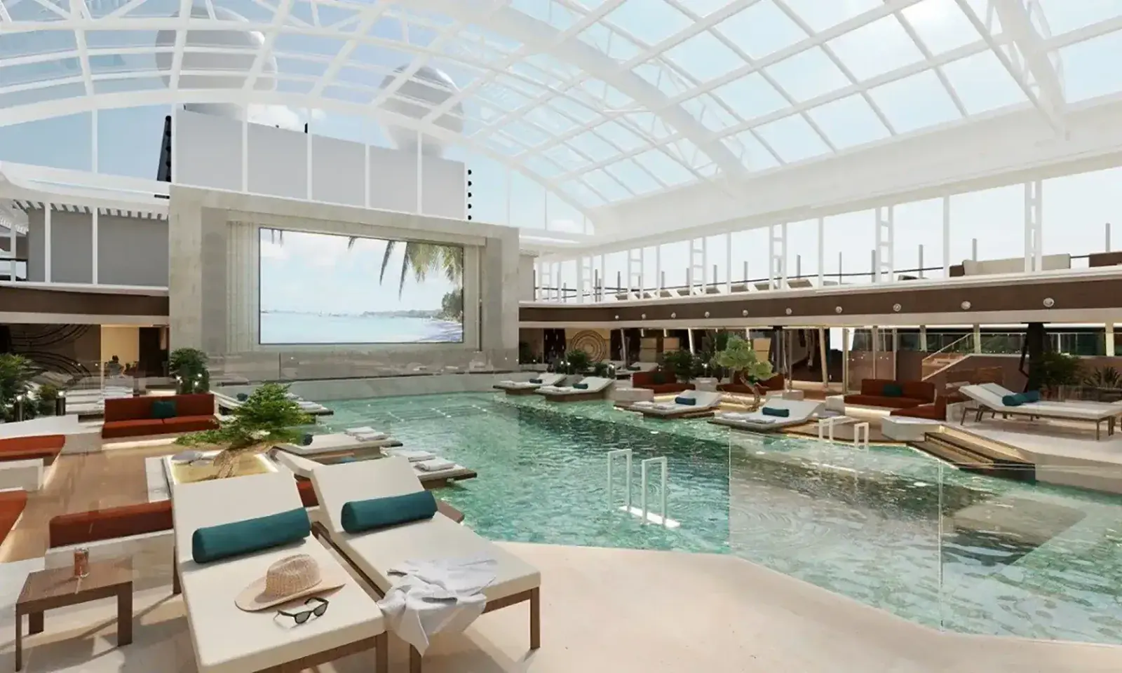 Indoor pool deck on an Explora Journeys ship