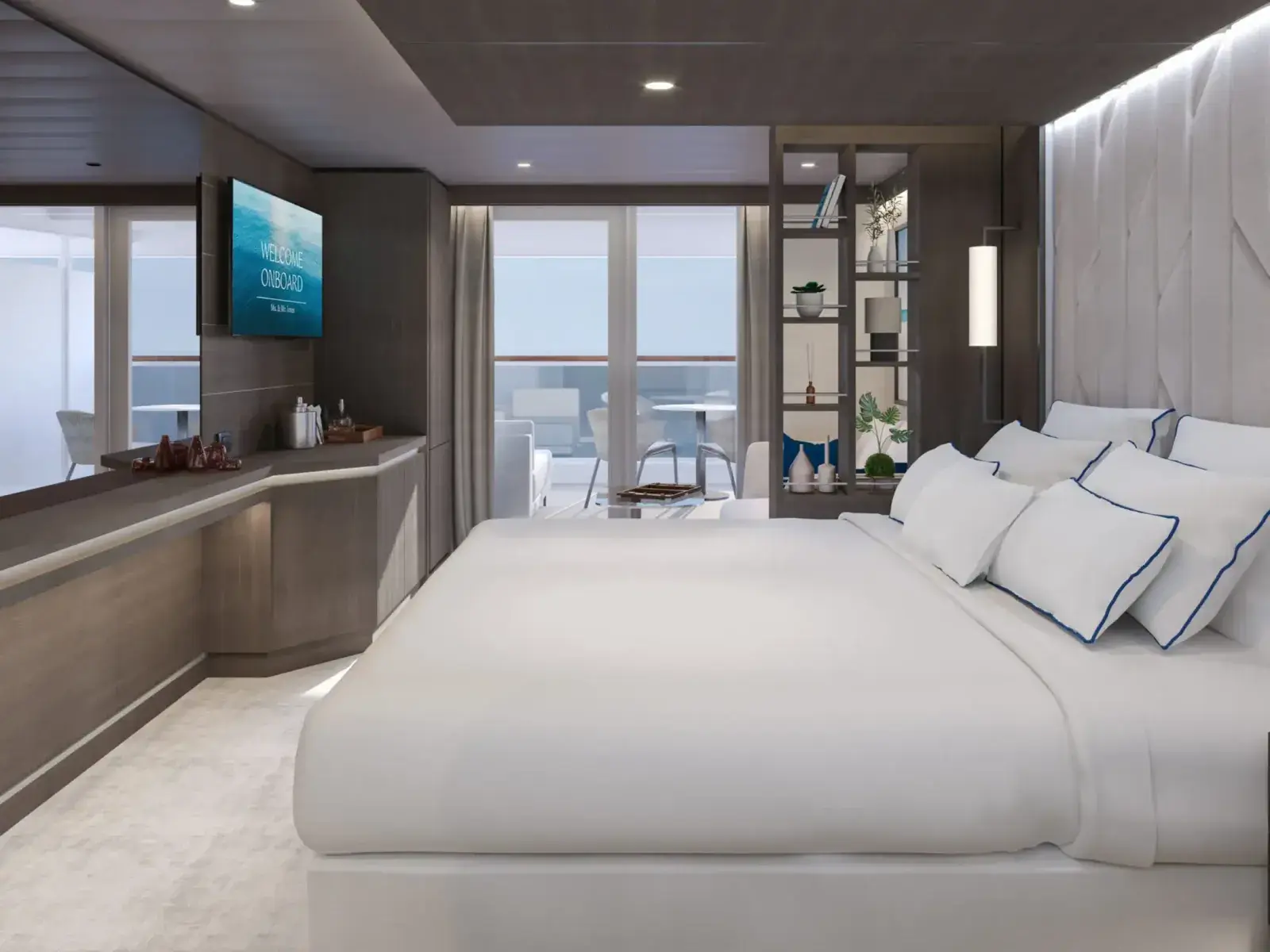 Suite interior on an Explora Journeys ship