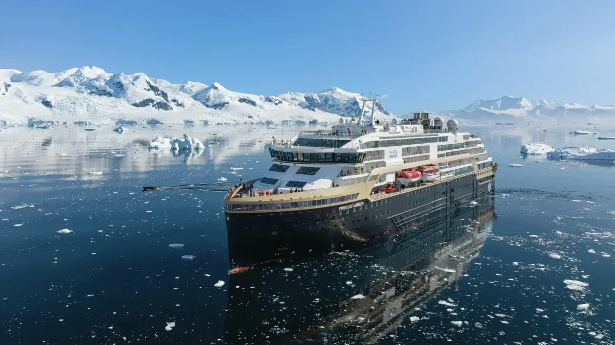 An HX Expeditions cruise ship in Antarctica