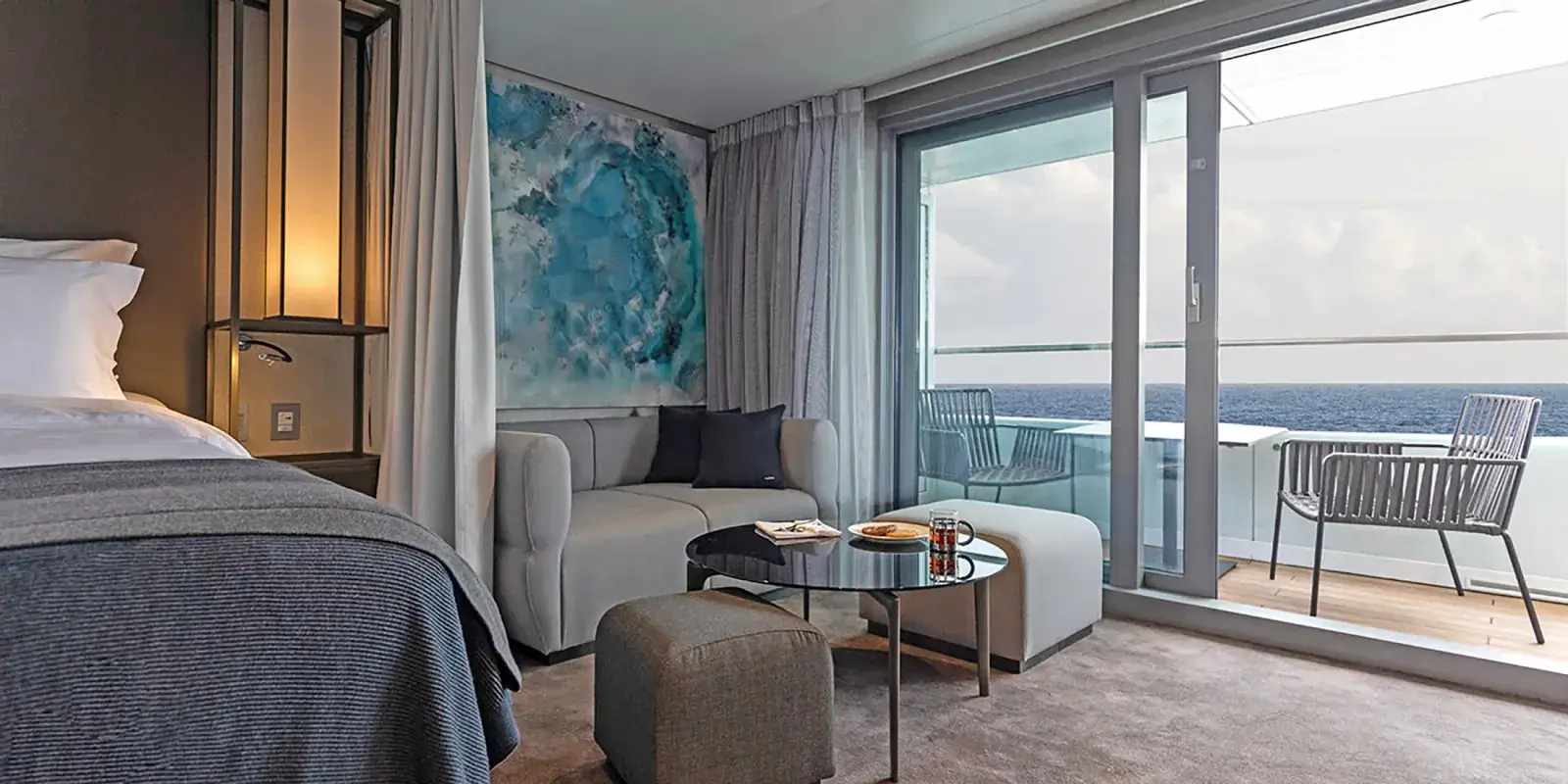 A suite interior on the Scenic Eclipse II yacht