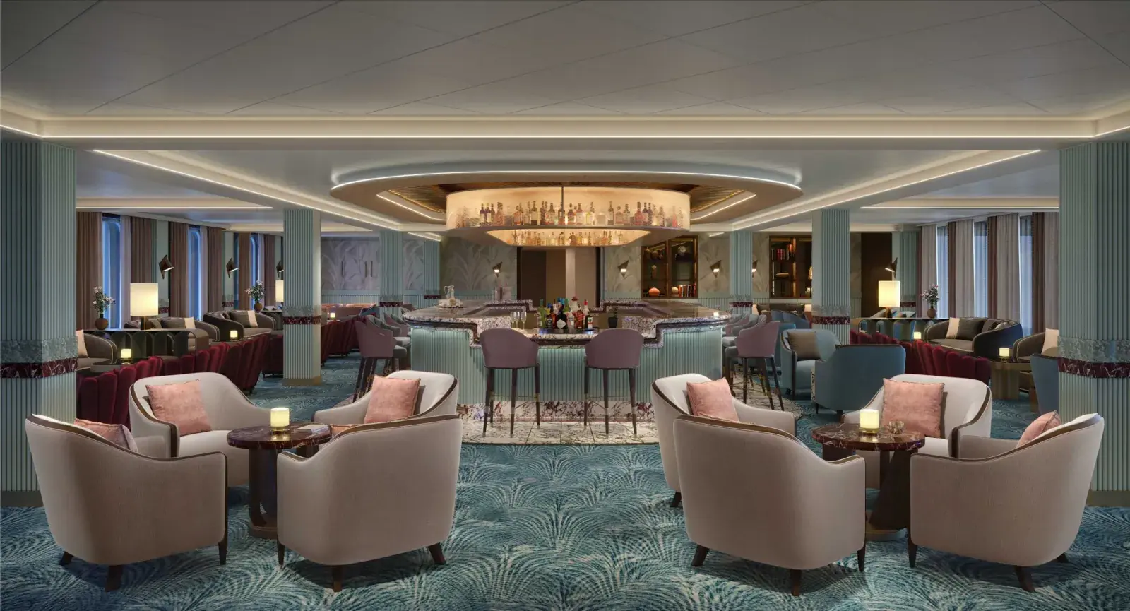 A luxury lounge on a Silversea cruise ship