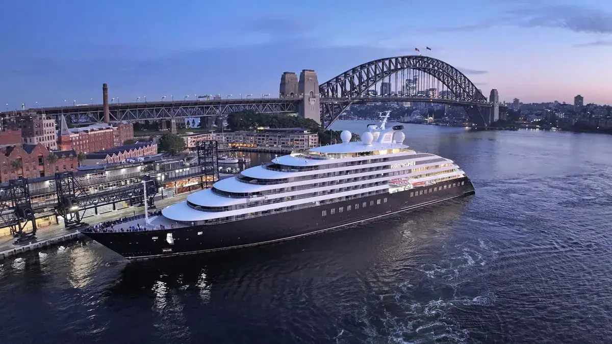 A Scenic luxury yacht at port in Sydney