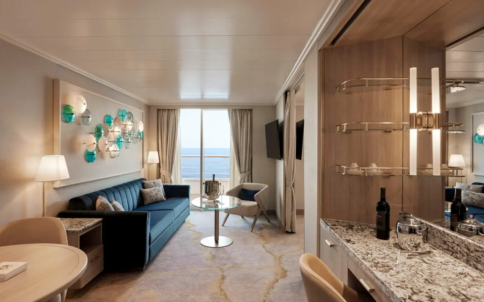A sitting area on the Crystal Symphony cruise ship