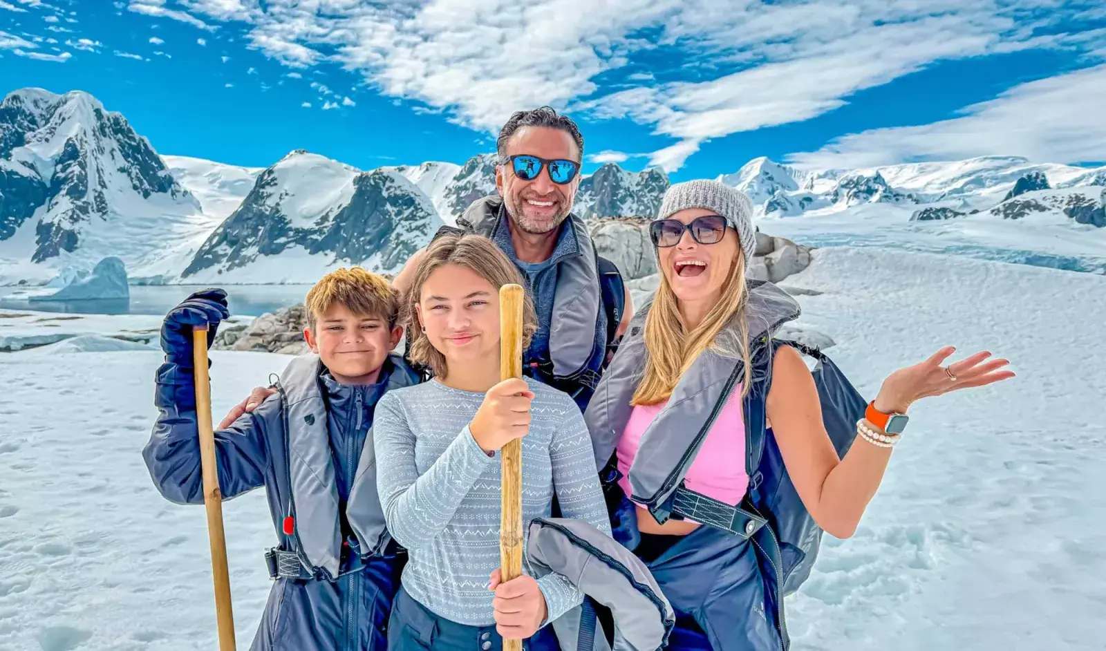 The Lockwood family hiking in Antarctica