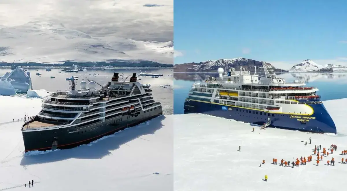 Comparison of a Seabourn cruise ship and a National Geographic cruise ship