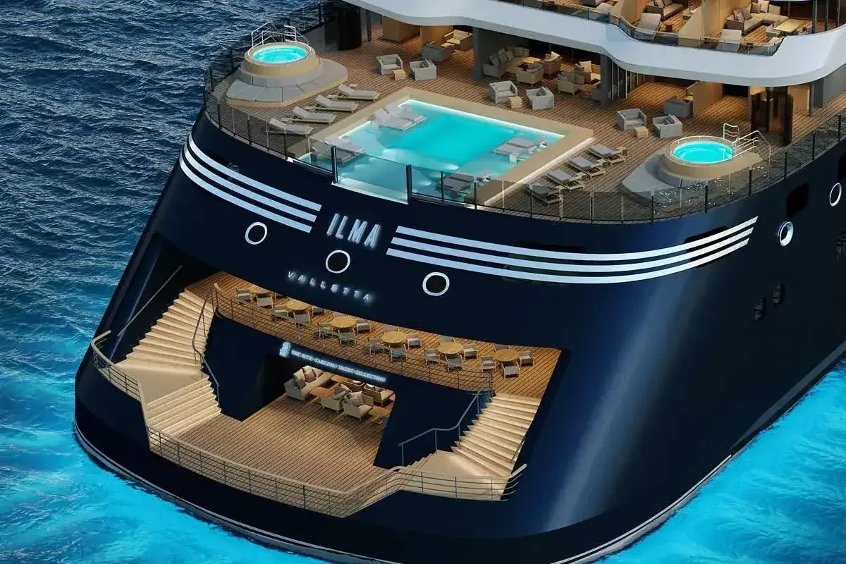 Aft beach club on a yacht-style cruise ship