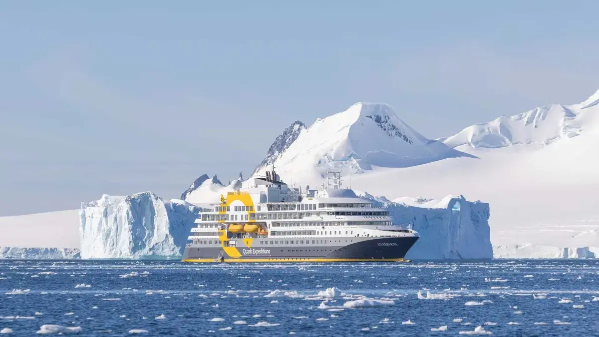 A Quark expedition cruise ship in Antarctica