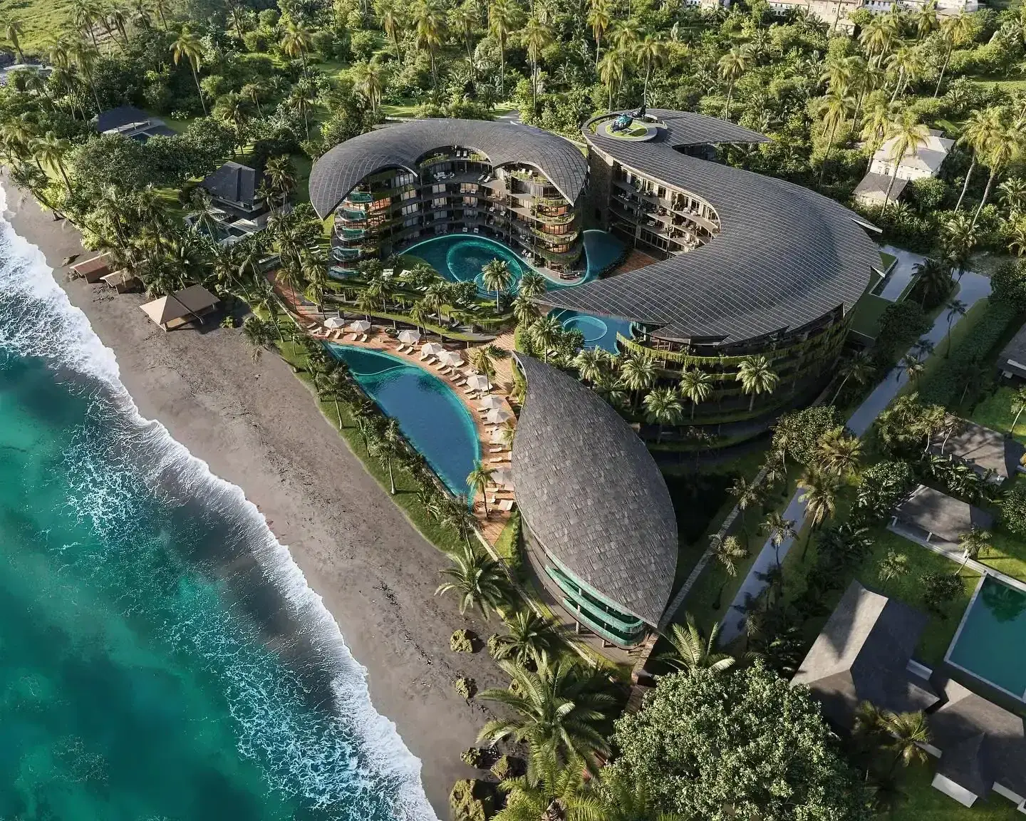 Aerial view of an Anantara resort in the jungle