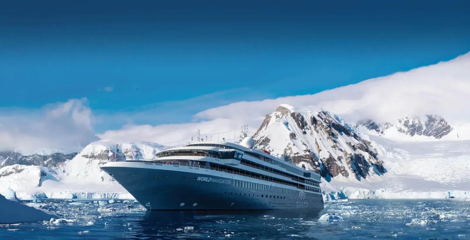 An Atlas cruise ship in Antarctica
