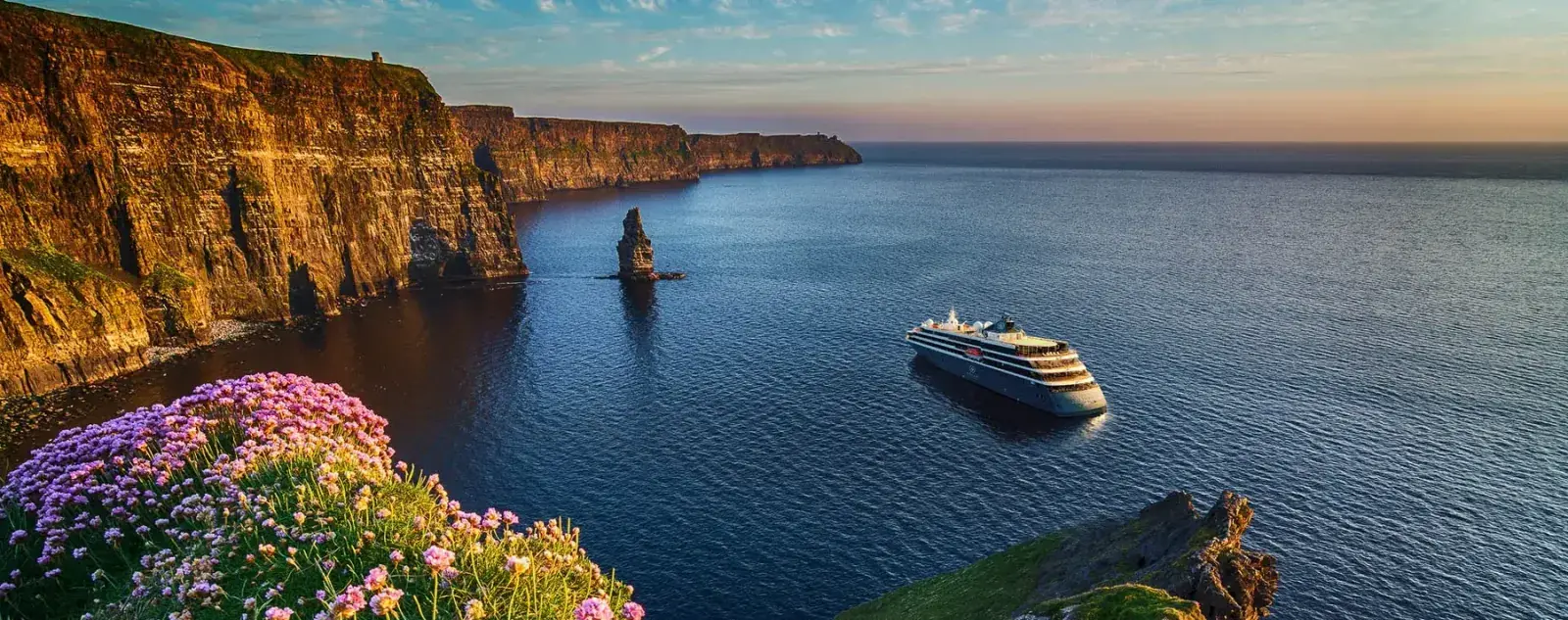 An Atlas cruise ship aerial off a coast