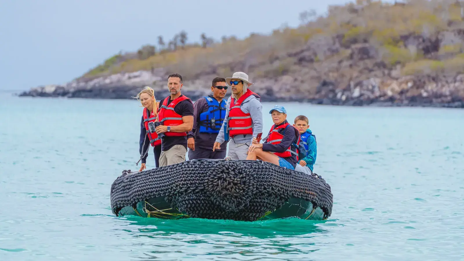 The Lockwood family on a Zodiac in the Galapagos