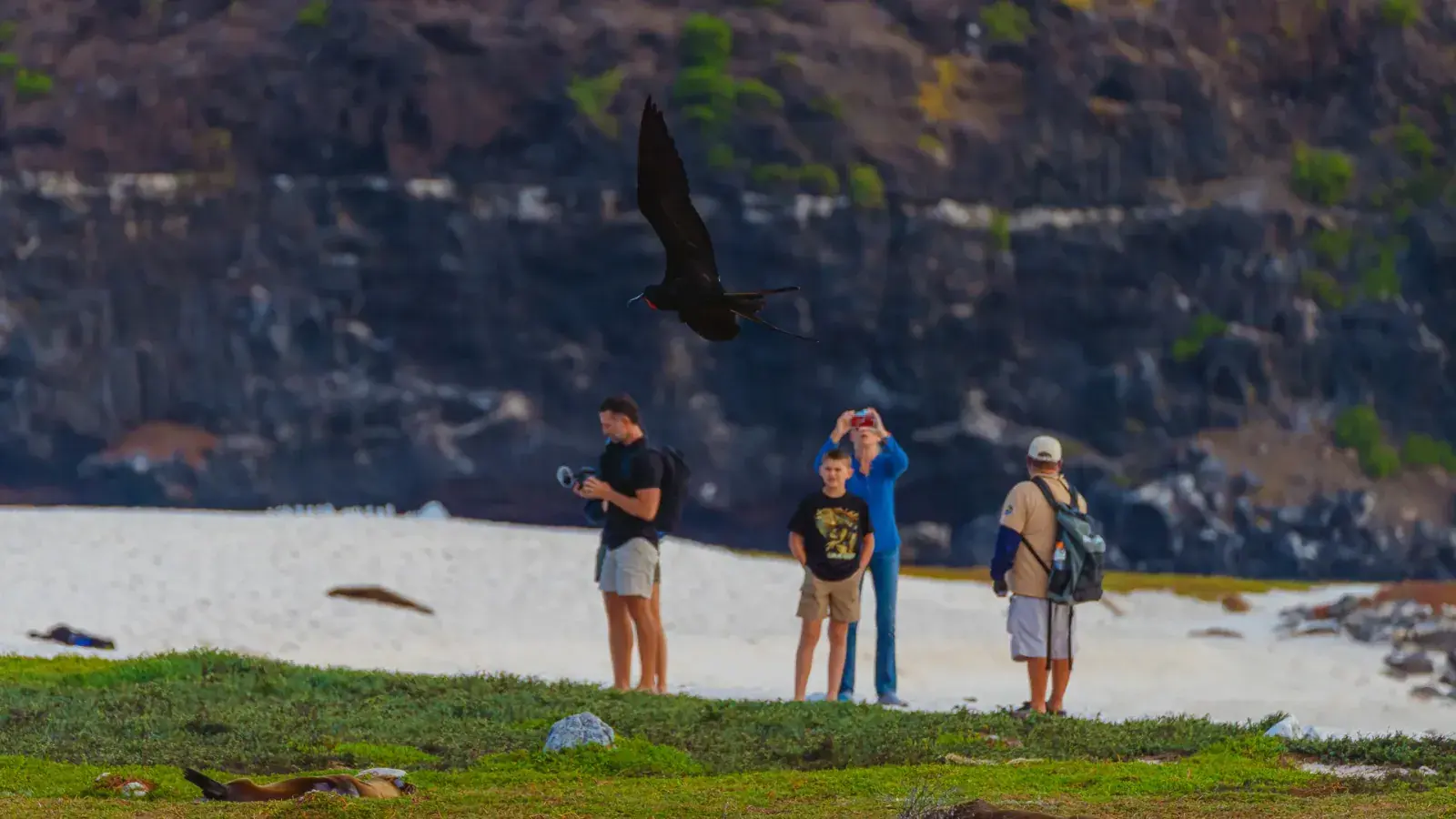 The Lockwood family looking for wildlife in Galapagos